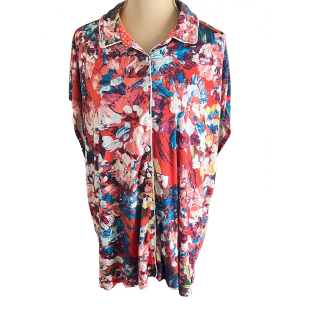 Soma Floral Multicolored Printed Pajama Top Size XXL Loungewear Comfy Cozy